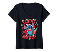 Womens Disney Stitch Christmas Santa's Nice List Funny Holiday V-Neck T-Shirt