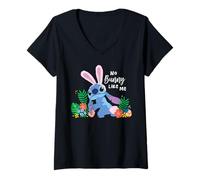 Women's Disney Stitch No Bunny Like Me Tropical Spring Easter Eggs V-Neck T-Shirt