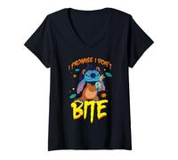 Womens Disney Stitch Scar Costume I Promise I Don't Bite Halloween V-Neck T-Shirt