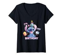 Womens Disney Stitch & Scrump "It's My Birthday" Birthday Party V-Neck T-Shirt