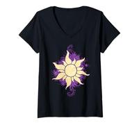 Womens Disney Tangled Gold Sun Doodle Pendant V-Neck T-Shirt