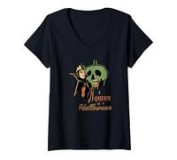 Women's Disney Villains Snow White Evil Queen of Halloween V-Neck T-Shirt, Black, Medium