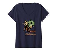 Women's Disney Villains Snow White Evil Queen of Halloween V-Neck T-Shirt, Navy Blue, Medium
