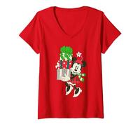 Womens Disney Vintage Minnie Mouse Presents Holiday V-Neck T-Shirt
