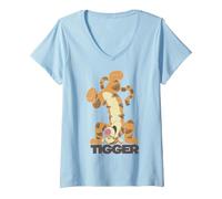 Women's Disney Winnie The Pooh Bouncing Tigger V-Neck T-Shirt, Baby Blue, Large