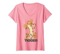 Women's Disney Winnie The Pooh Bouncing Tigger V-Neck T-Shirt, Pink, Medium
