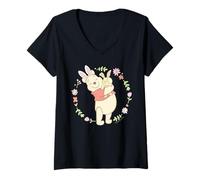 Women's Disney Winnie the Pooh Easter Bunny Hug Pastel Spring Flower V-Neck T-Shirt