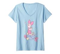 Womens Disney Winnie The Pooh Easter Sweet Spring Piglet Chest Logo V-Neck T-Shirt