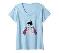 Women's Disney Winnie The Pooh Eeyore Big Face Transparent V-Neck T-Shirt, Baby Blue, Medium