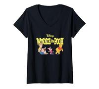 Womens Disney Winnie the Pooh Piglet & Christopher Robin with Logo V-Neck T-Shirt