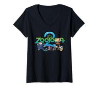 Womens Disney Zootopia 2 Illustrated Characters and Logo V-Neck T-Shirt