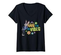 Womens Disney Zootopia 2 Judy Hopps "Hare for the Vibes" Funny V-Neck T-Shirt