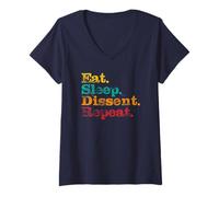 Womens Dissent Resist Funny Pro-Democracy Eat Sleep Repeat V-Neck T-Shirt