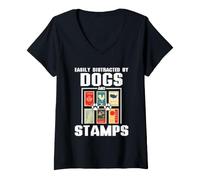 Women's Distracted By Dogs and Stamp Collecting Stamp Collector V-Neck T-Shirt