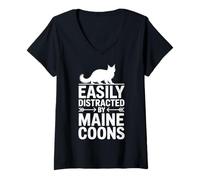 Womens Distracted by Maine Coons Funny Maine Coon V-Neck T-Shirt