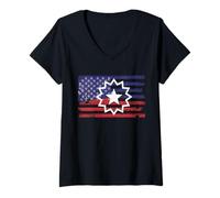 Womens Distressed American Flag of Juneteenth Red White Blue Symbol V-Neck T-Shirt