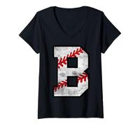 Women's Distressed Baseball Letter B V-Neck T-Shirt
