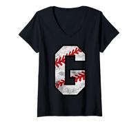 Women's Distressed Baseball Letter G V-Neck T-Shirt