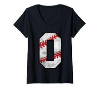 Women's Distressed Baseball Letter O V-Neck T-Shirt