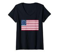 Women's Distressed Betsy Ross Flag Shirt - Betsy Ross Flag V-Neck T-Shirt