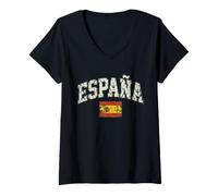 Women's Distressed Espana Vintage Spanish Flag V-Neck T-Shirt