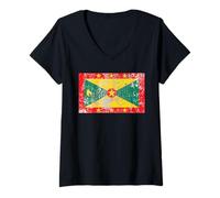 Women's Distressed Grenada Flag Vintage Grenadian Pride Caribbean V-Neck T-Shirt