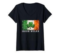 Women's Distressed Irish Shamrock, Ireland Flag Clover, Irish Rules V-Neck T-Shirt