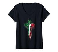 Womens Distressed Italy Flag Christian Cross Grunge Faith Design V-Neck T-Shirt