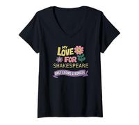 Womens Distressed Love Shakespeare Only Grows Stronger Humorous V-Neck T-Shirt