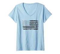 Women's Distressed Monochrome USA Flag V-Neck T-Shirt