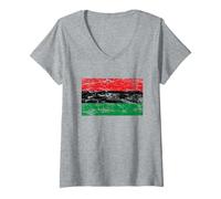 Women's Distressed Pan African Flag V-Neck T-Shirt