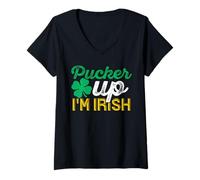 Women's Distressed Pucker Up I’m Irish Vintage St Patrick’s Day V-Neck T-Shirt