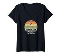 Women's Distressed Resist The Reptilian Agenda Retro Sunset Drawing V-Neck T-Shirt