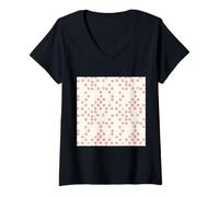 Women's Distressed Retro Vintage Pink and Cream Polkadot Pattern V-Neck T-Shirt