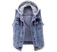 Women's Distressed Sleeveless Denim Vest with Detachable Hoodie (Large)