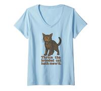 Womens Distressed Thrice Brinded Cat Macbeth Witch Familiar Spirit V-Neck T-Shirt