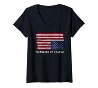 Womens Distressed Upside Down American Flag Guardian of Change V-Neck T-Shirt