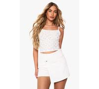 Womens Ditsy Broderie Strappy Cami Top - White - 16, White