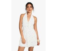 Womens Ditsy Floral Lace Halter Mini Dress - White - 18, White