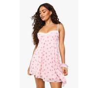 Womens Ditsy Floral Lace Trim Mesh Swing Dress - Pink - 16, Pink