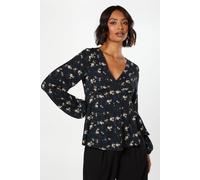 Womens Ditsy Floral Long Sleeve Button Front Tea Blouse Floral 10
