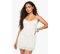 Womens Ditsy Floral Mesh Ruched Mini Dress - White - 16, White