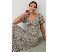 Womens Ditsy Floral Ruched Scoop Neck Midi Dress Ivory 16