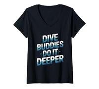 Womens Dive Buddies Do It Deeper Summer Scuba Diving V-Neck T-Shirt