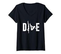 Womens DIVE Diver Silhouette Springboard Diving V-Neck T-Shirt