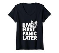 Women's Dive First Panic Later Funny Hawk Lover V-Neck T-Shirt