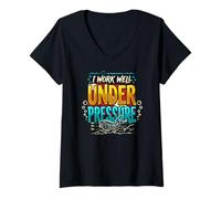 Women's Dive Flag I Work Well Under Pressure Funny Diving V-Neck T-Shirt