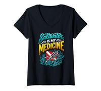 Women's Dive Flag Saltwater is My Medicine Diving V-Neck T-Shirt