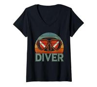 Womens Diver Scuba Diving Retro Freediving Underwater Swimming V-Neck T-Shirt