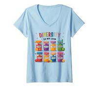 Womens Diversity is My Jam Diversity Colorful Inclusion Awareness V-Neck T-Shirt